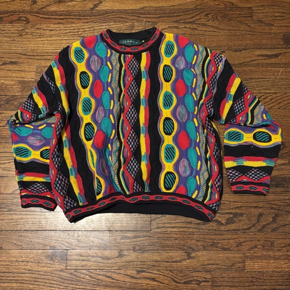 Vintage Tundra Canada Chunky Cotton Electric Colorful Grandpa Pullover Sweater